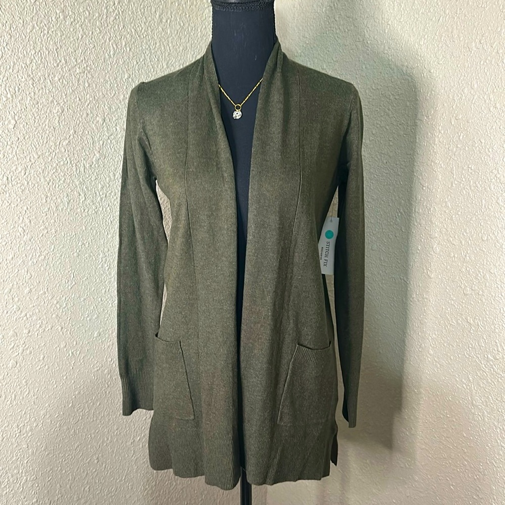 NWT Pink Clover Cardigan w/ pockets - Dark Sage Green - Picture 1 of 5